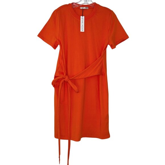 Alice + Olivia Orange Evie Tie Waist Shirt Dress Sienna 100% Cotton- Medium